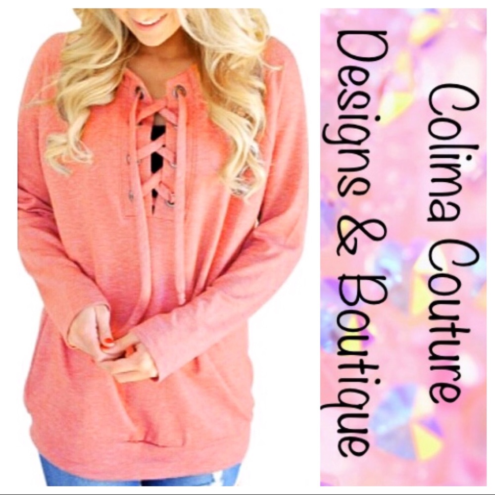 Pink Lace up sweatshirt